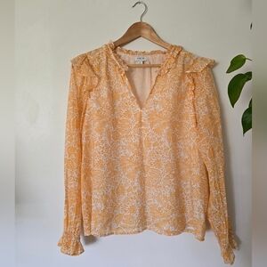 J. Crew Size Medium Yellow White Floral Womens Blouse Lightweight Lined Top